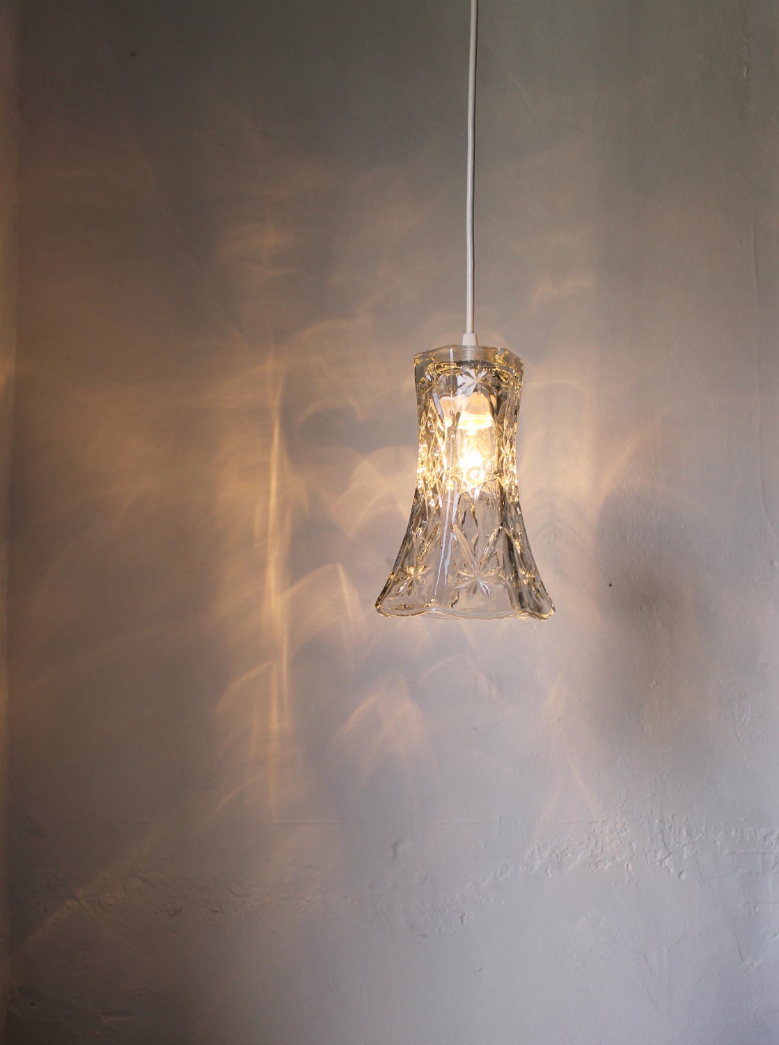 Twinkling Little Stars - Crisp Contemporary Fluted Lead Crystal Pendant Light - One Of A Kind UpCycled BootsNGus Lighting Fixture
