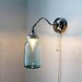 Antique AQUA - Industrial Stainless Steel Gooseneck Wall Sconce - Quart Sized Blue Ball Mason Jar Lamp - UpCycled BootsNGus Lighting Fixture
