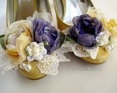 KYLIE- Vintage inspired handmade bouquet fabric flower shoe clips for weddings, special occasions, special gifts, customizable