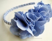 CHANNING herringbone blue fabric rosettes headband, Back to school Fall 2011