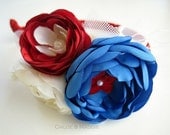 SHANNON Red, white and Blue patriotic fabric flowers headband, for everyday wear, special occasions, photography prop. Ready to ship