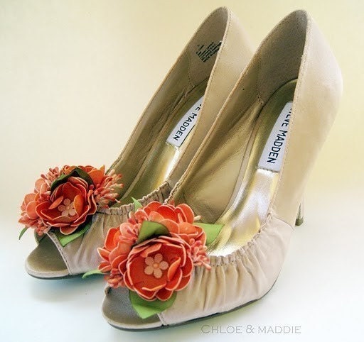 ORANGE CRUSH Flower shoe clips, weddings, special occasions