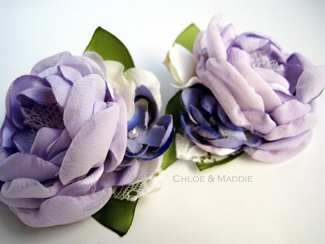 COCO-  Handmade fabric flower Vintage Inspired Mini Alligator Clips(Set of Two)