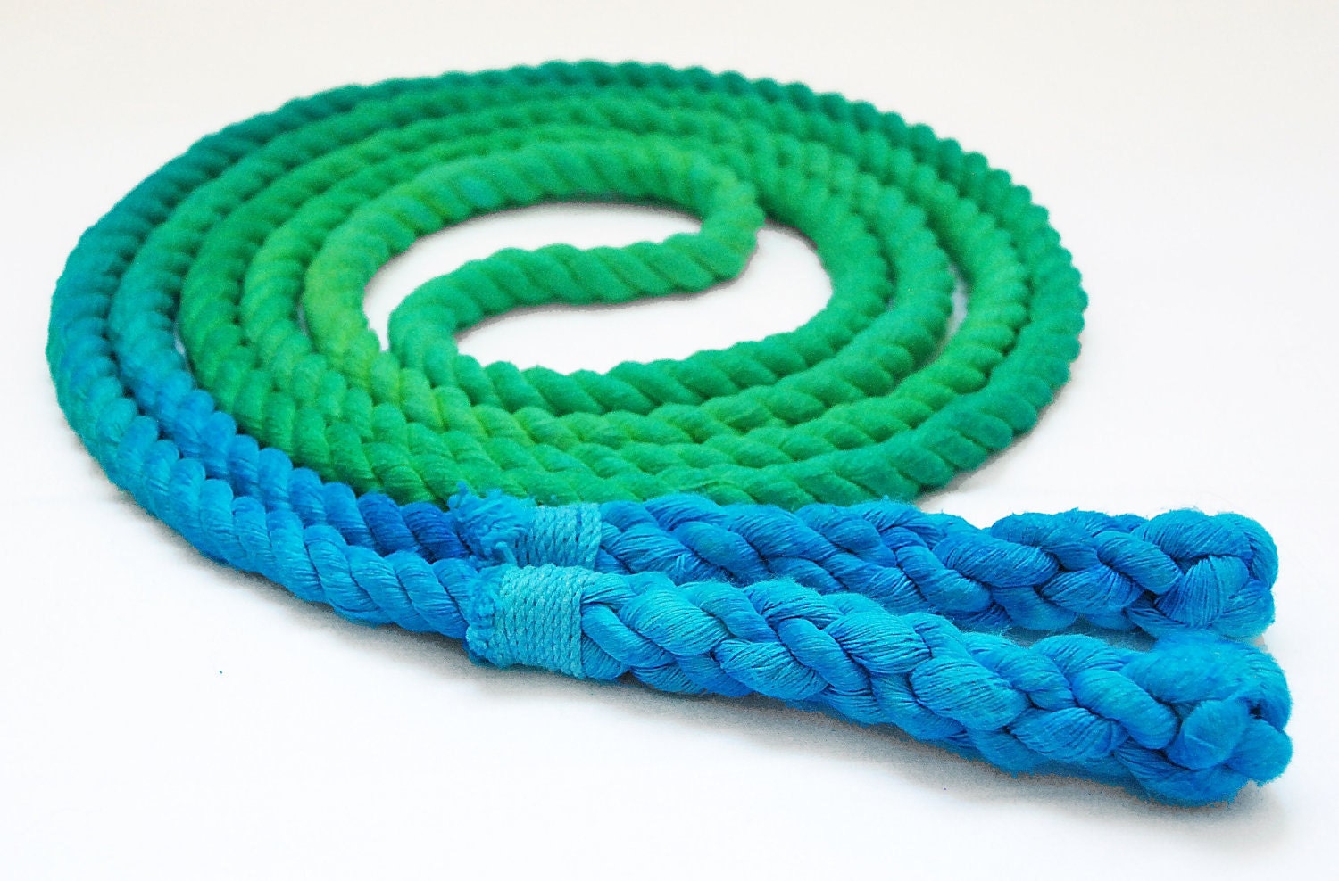 8 ft Single Jump Rope Skipping Rope, All Cotton, Hand-Spliced, Green & Turquoise