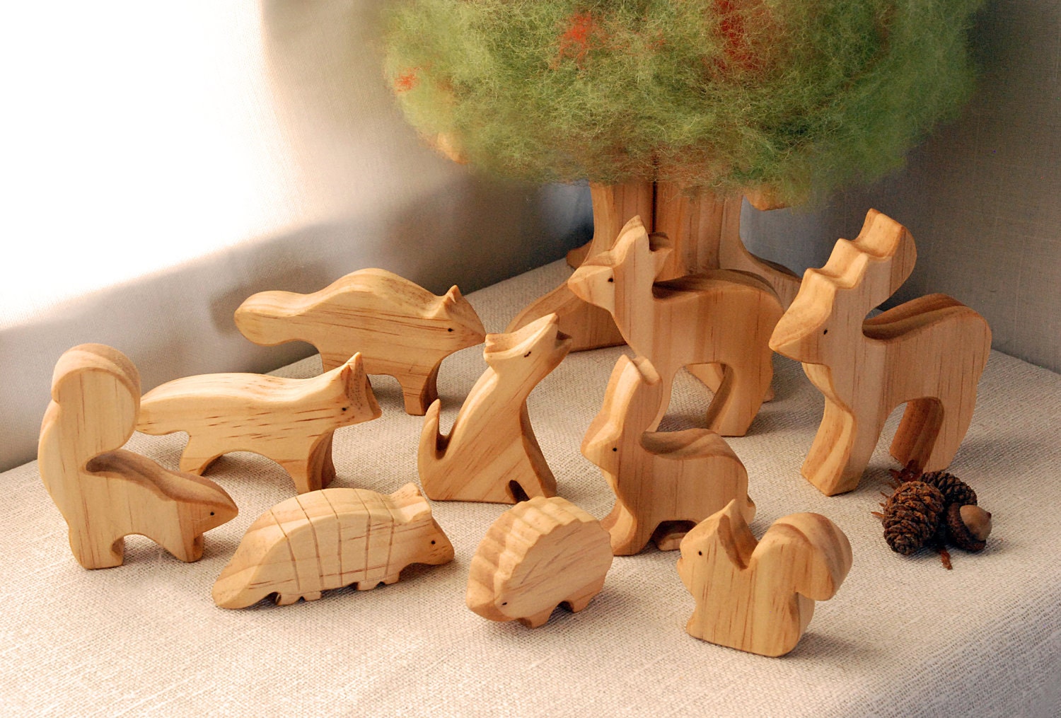 Carved Wooden Animals, Set of 10, Waldorf Inspired