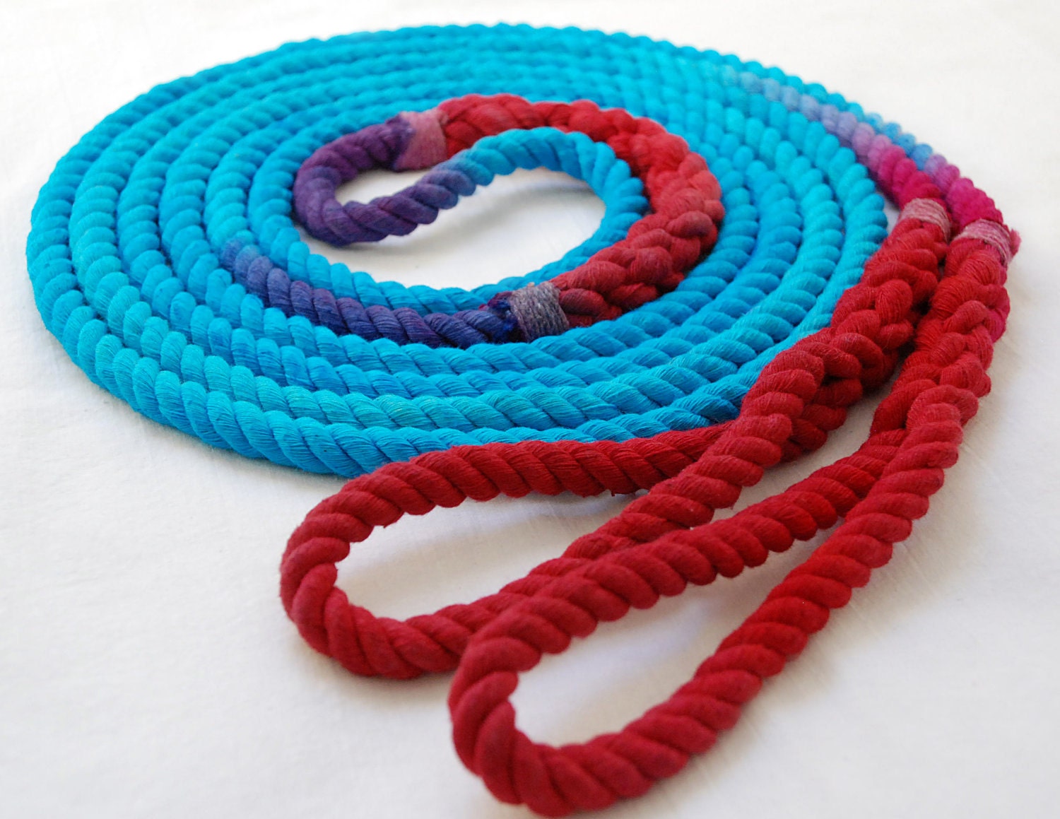 14-ft Double Jump Rope Skipping Rope, Hand-Spliced and Dyed, Turquoise & Red