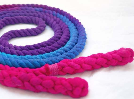 8-ft Single Jump Rope Skipping Rope, All Cotton, Hand-Spliced and Dyed, Purple Blue & Pink