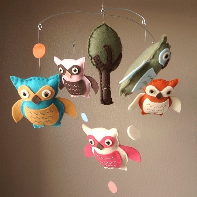 Lifes a Hoot Owl and Tree Felt Mobile - Custom Colors