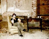 Urban decay portrait photograph, tea time, 8x8 fine art print