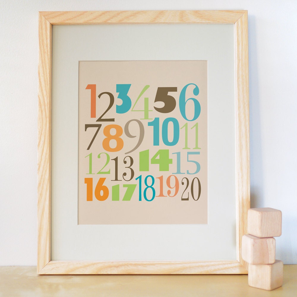 8x10 Count to 20 Print - Green/Orange - Kids Wall Art