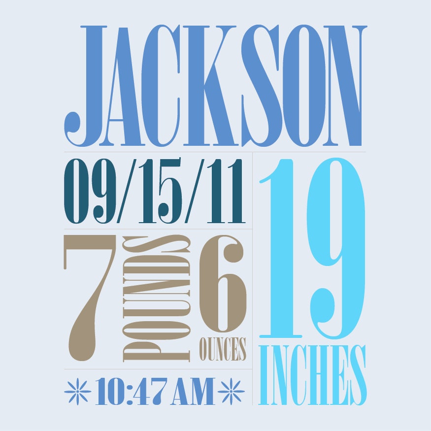Personalized Baby Art, Kids Wall Art, Wall Decor for Baby Nursery. 20x20 Custom Birth Canvas - Pool Blue/Brown