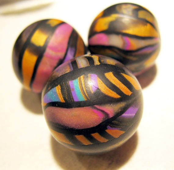 Big Trio Stroppel Cane stained glass Polymer Clay by Artybecca