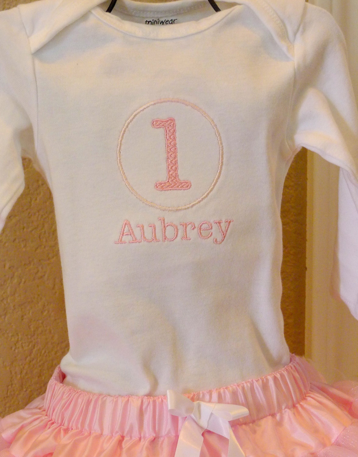 1st Birthday Embroidered Circle and Name Onesie  - You choose the colors