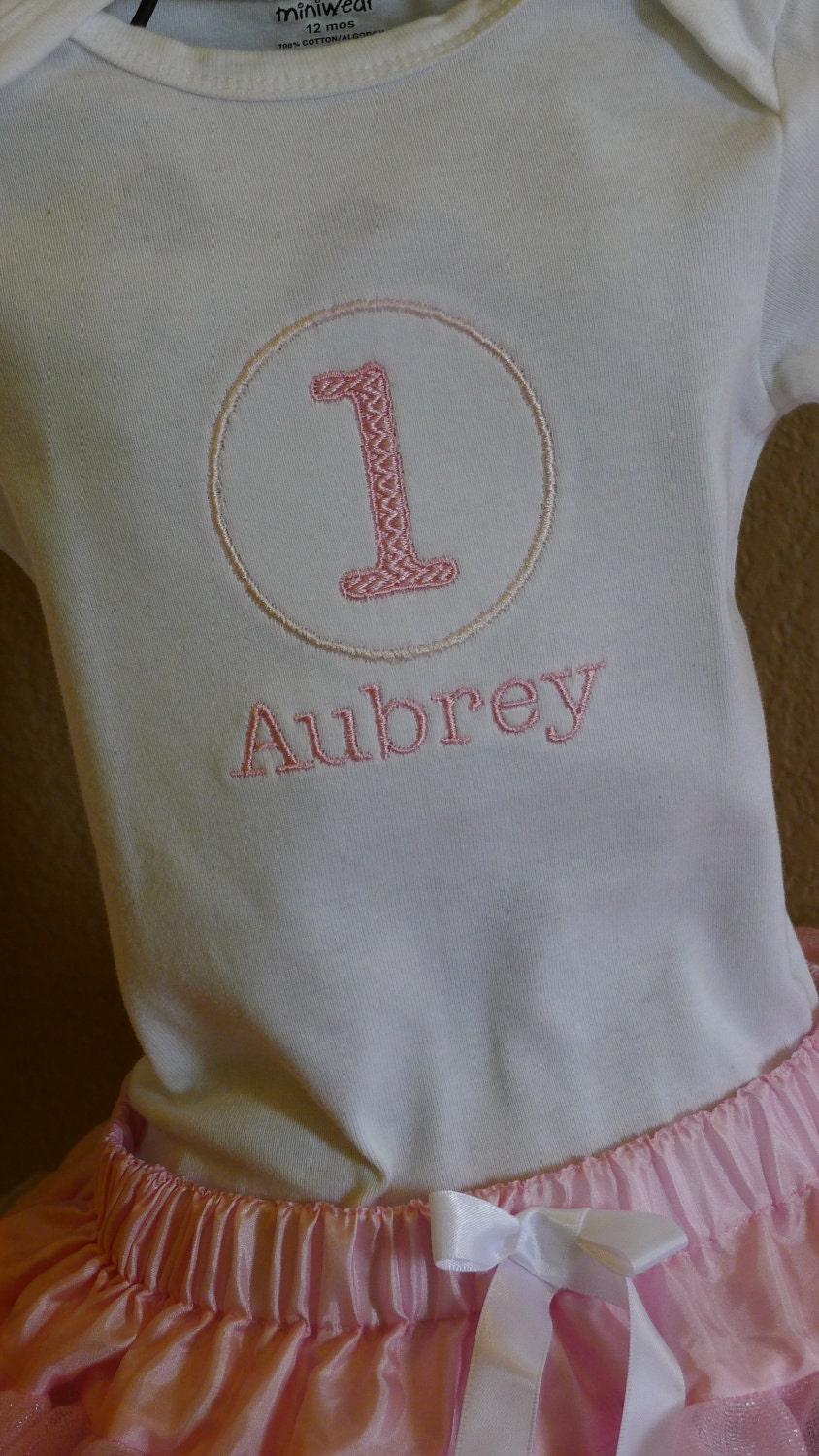 1st Birthday Embroidered Circle and Name Onesie  - You choose the colors