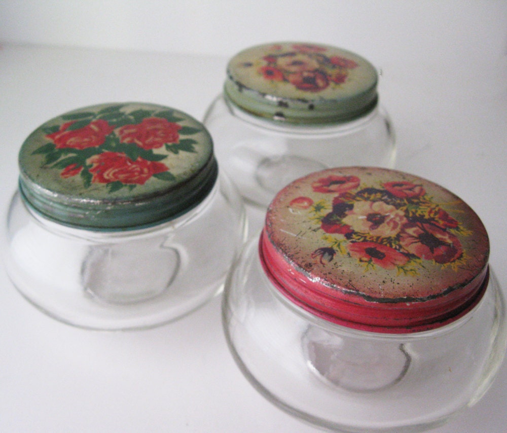 Floral Lidded Glass Jars, Set of Three