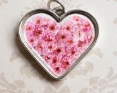 Valentine's Day Heart Photo Pendant - Flower Jewelry - Blossom Photograph in Antiqued Silver  Heart Charm - Resin Heart Jewelry
