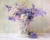 Floral Still Life Photography - Bluebell Fantasy - Romantic Fine Art Photograph of Bluebells in Cup, Vintage Home Decor, Wall Art