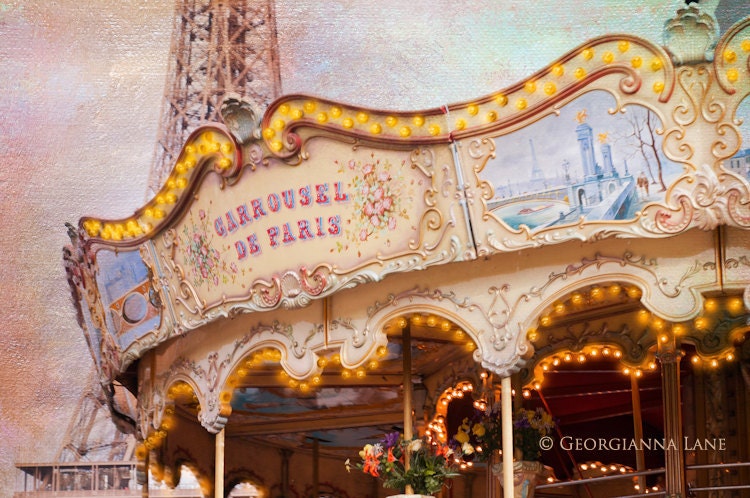 Paris Photography - Carousel at the Eiffel Tower, Nostalgic, Vintage Nursery Decor, Wall Decor