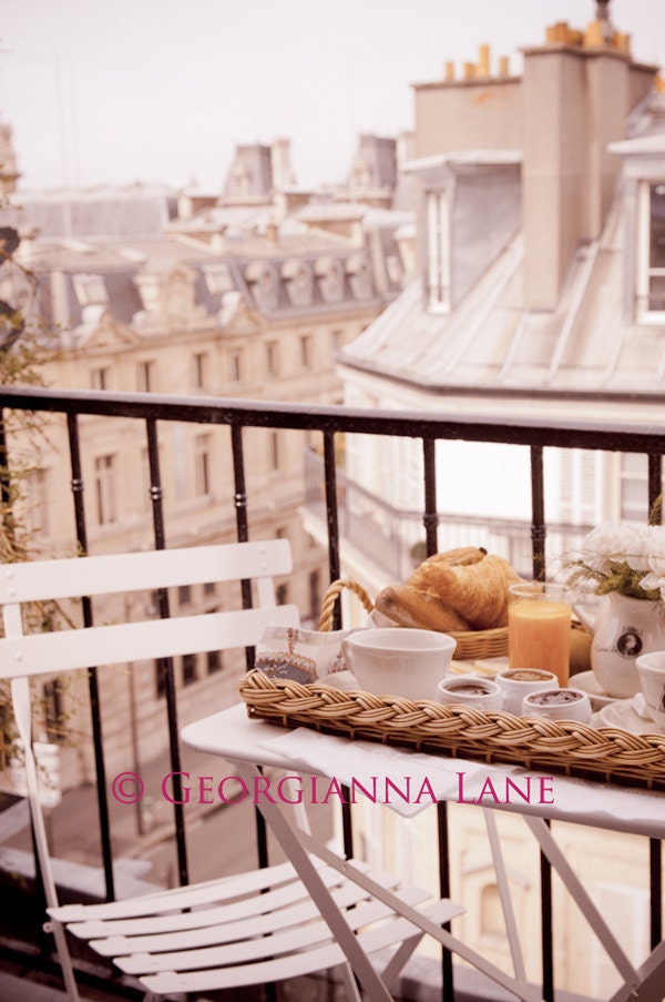 Paris Photography - Breakfast in Paris - Fine art travel photo of a Paris balcony, Parisian rooftops, urban architecture, wall decor