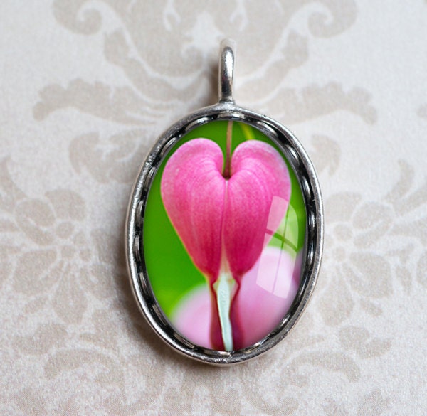 Heart Pendant - Valentine's Day Photo Pendant - Wearable Art Jewelry - Antique Silver Floral Photo Charm