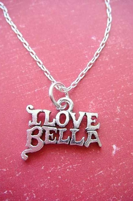 SILVER PLATED - TWILIGHT - I LOVE BELLA - Silver Plated Charm with a dainty 2.1 mm 16 inch Silver Plated Cable Chain Necklace