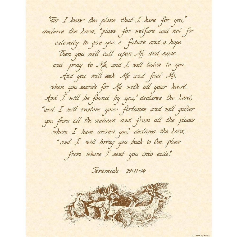 JEREMIAH 29:11-14 --- 11 X 14 Calligraphy Art Print On Parchment