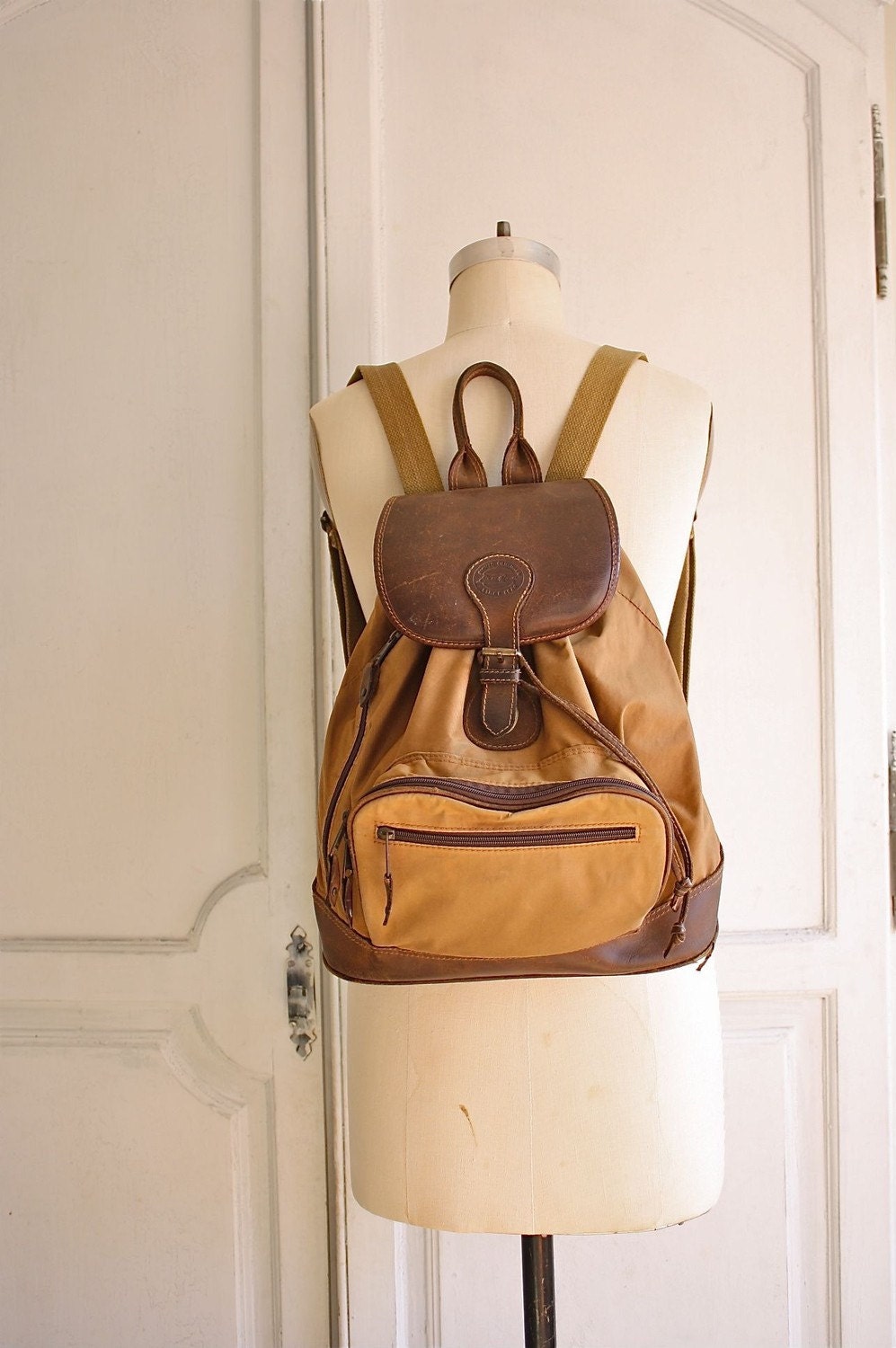 leather and canvas eddie bauer backpack by bohemiennes on Etsy