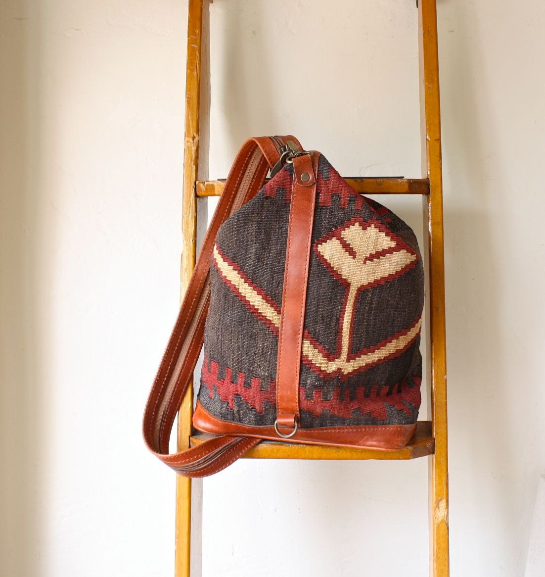 woven kilim backpack . native style carpet bag