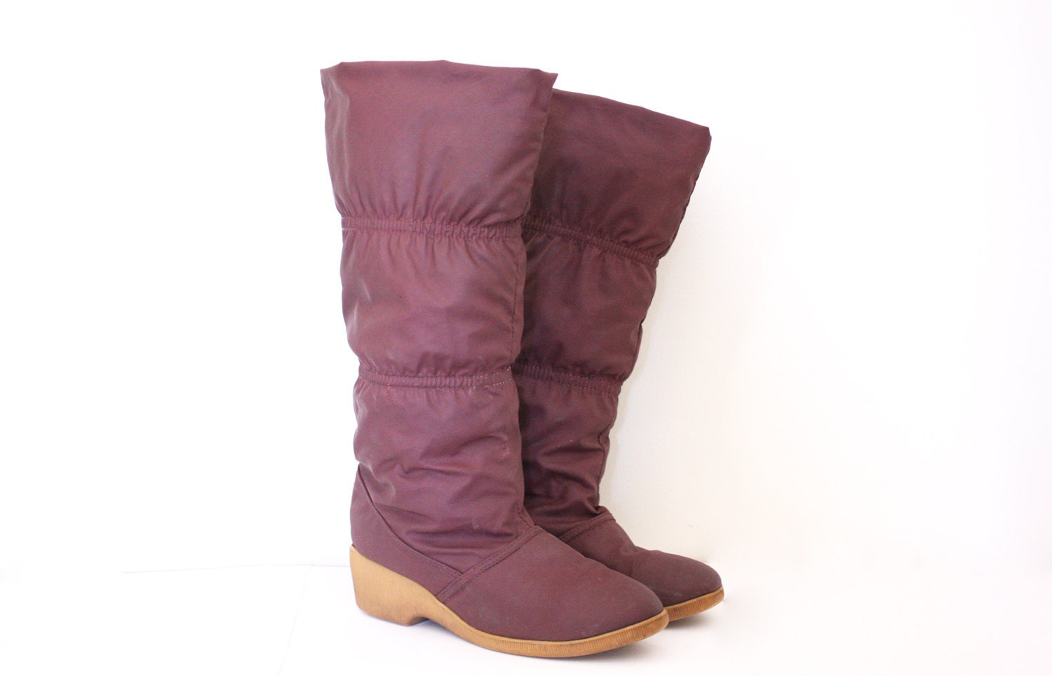 Vintage 70s Purple Puffy Knee High Boots - 8