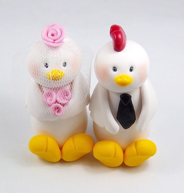Custom Wedding Cake Topper, Rooster and Hen Couple, Personalized Figurines, Chinese Zodiac Sign, Made To Order