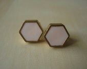peony mini brass hexagon stud earrings