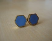 storm gray mini brass hexagon stud earrings