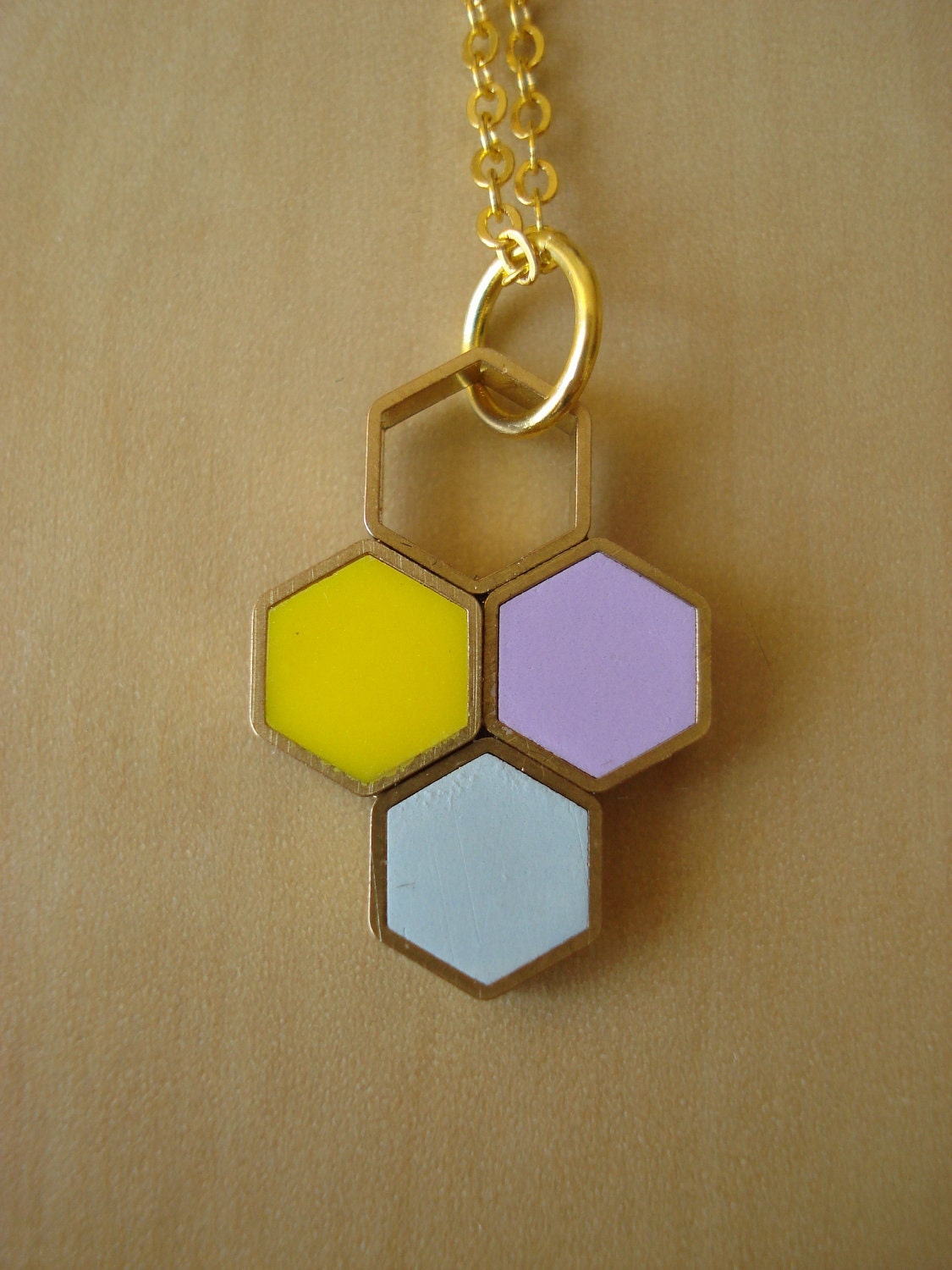 tri-colour honeycomb hexagons pendant 018 - necklace