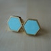 robin's egg mini brass hexagon stud earrings img