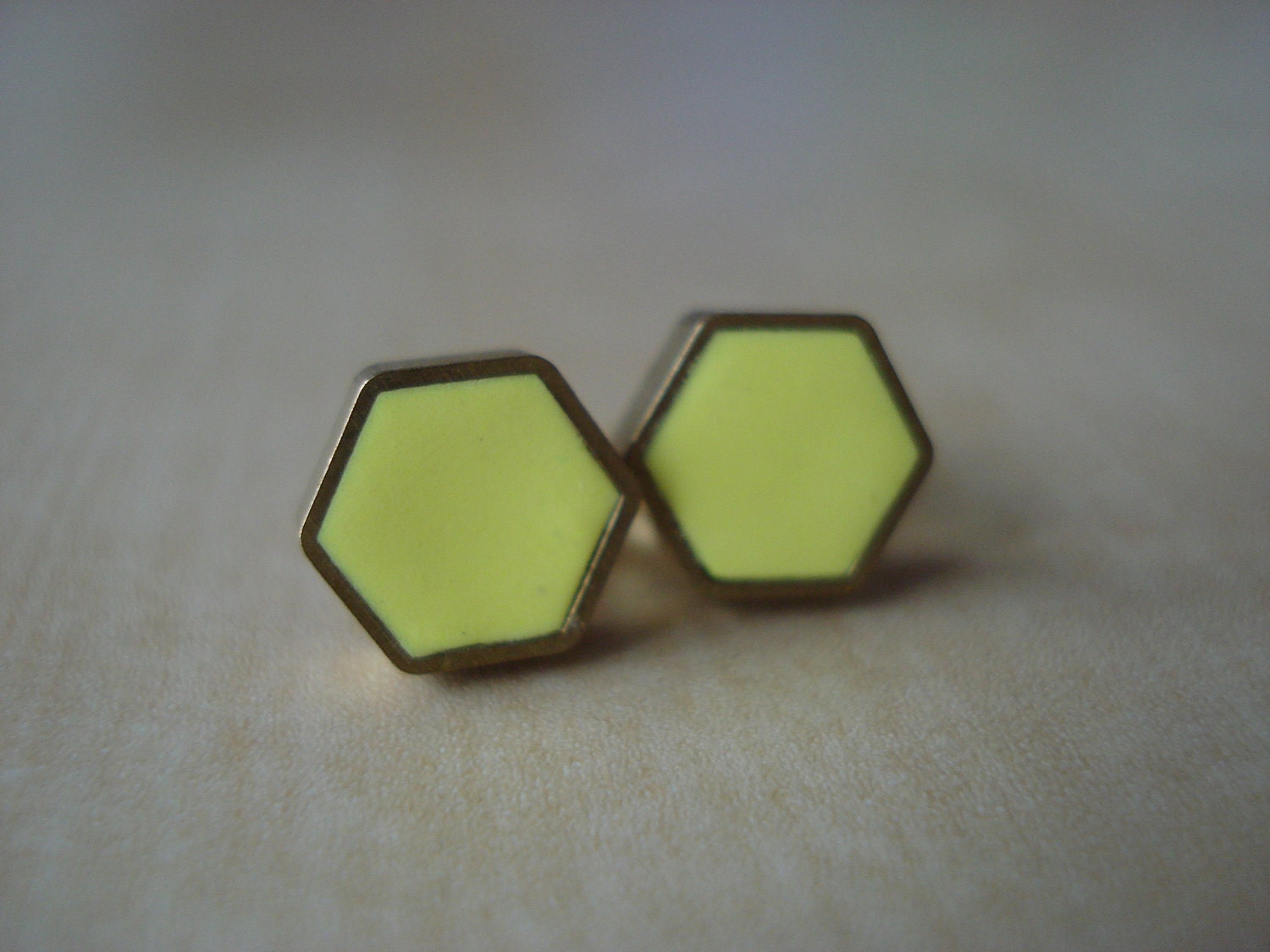 pastel yellow mini brass hexagon stud earrings