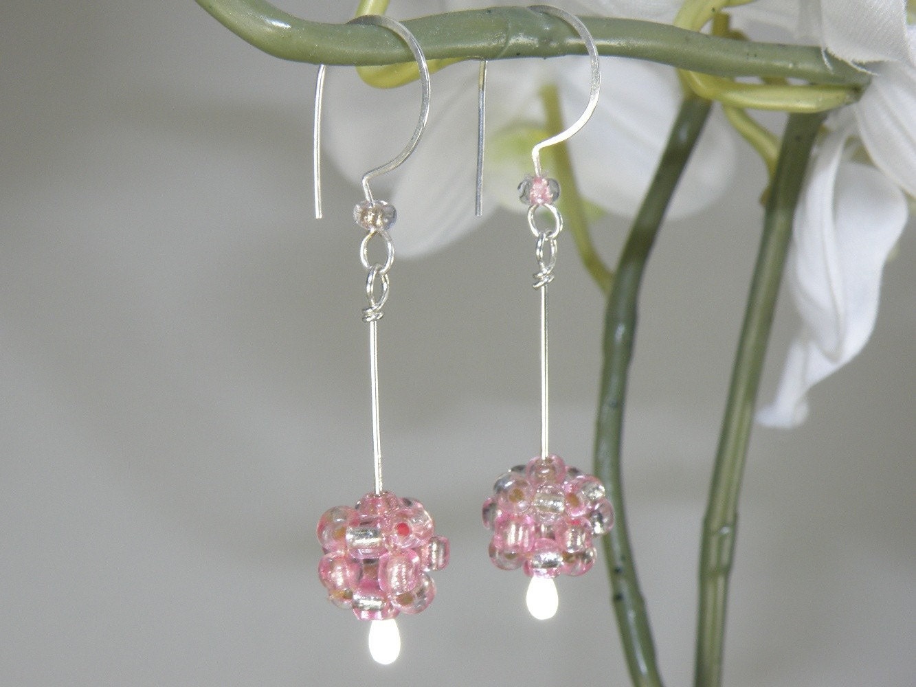 Pink Cotton Candy Dangle Earrings - Pink Handcrafted Beaded Bead