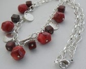 Red Coral Nugget and Silver Chunky Necklace Eyecatching Adjustable Length