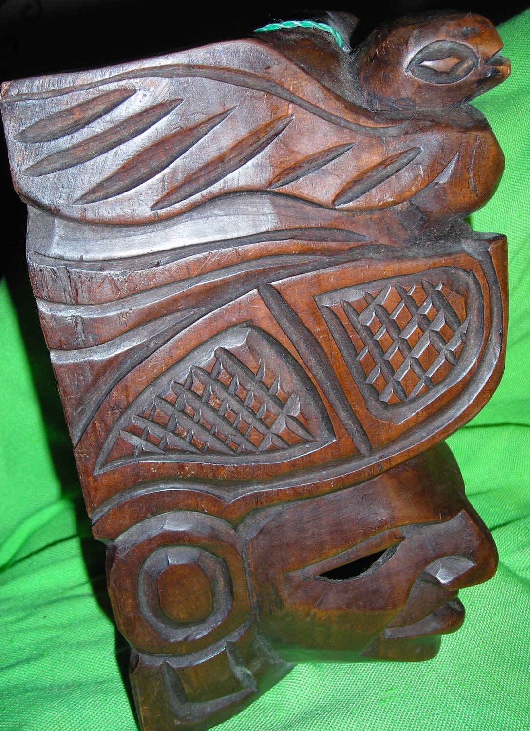 Native Carved Wood Totem / Eagle Symbolism / Mayan Artifact / Hand Carved