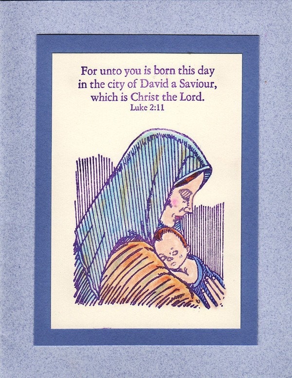 Lovely Madonna & Child -  Virgin Mary and Baby Jesus - Handmade Vintage-Style Christmas Card - FREE Shipping