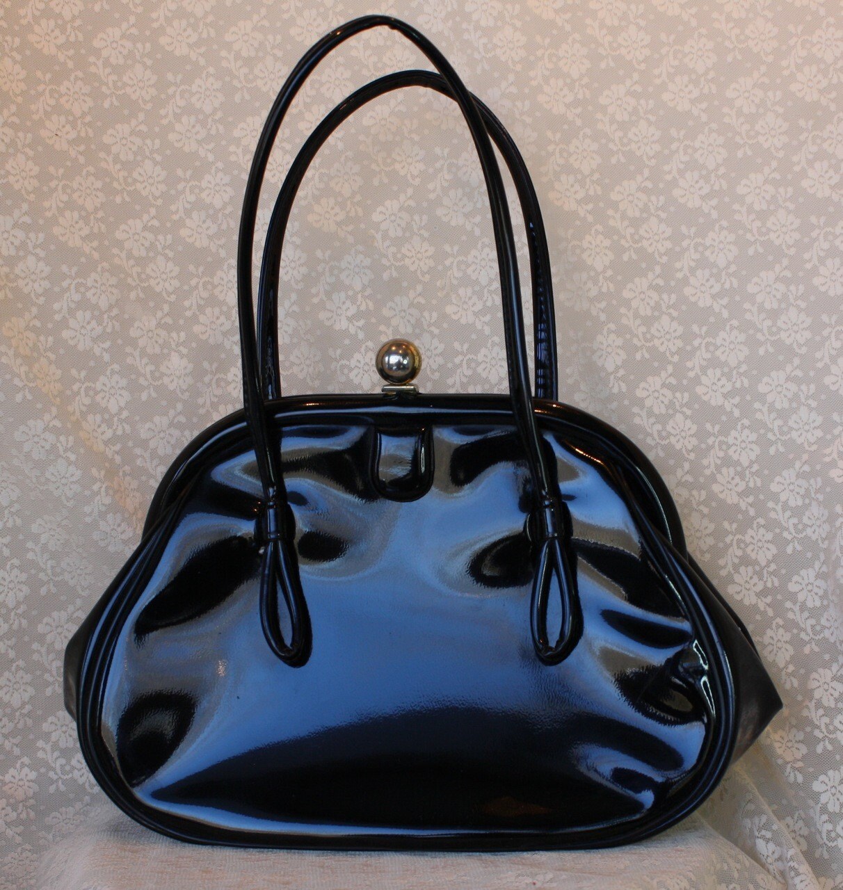 Vintage S Black Patent Leather Purse Pocketbook Great Shape