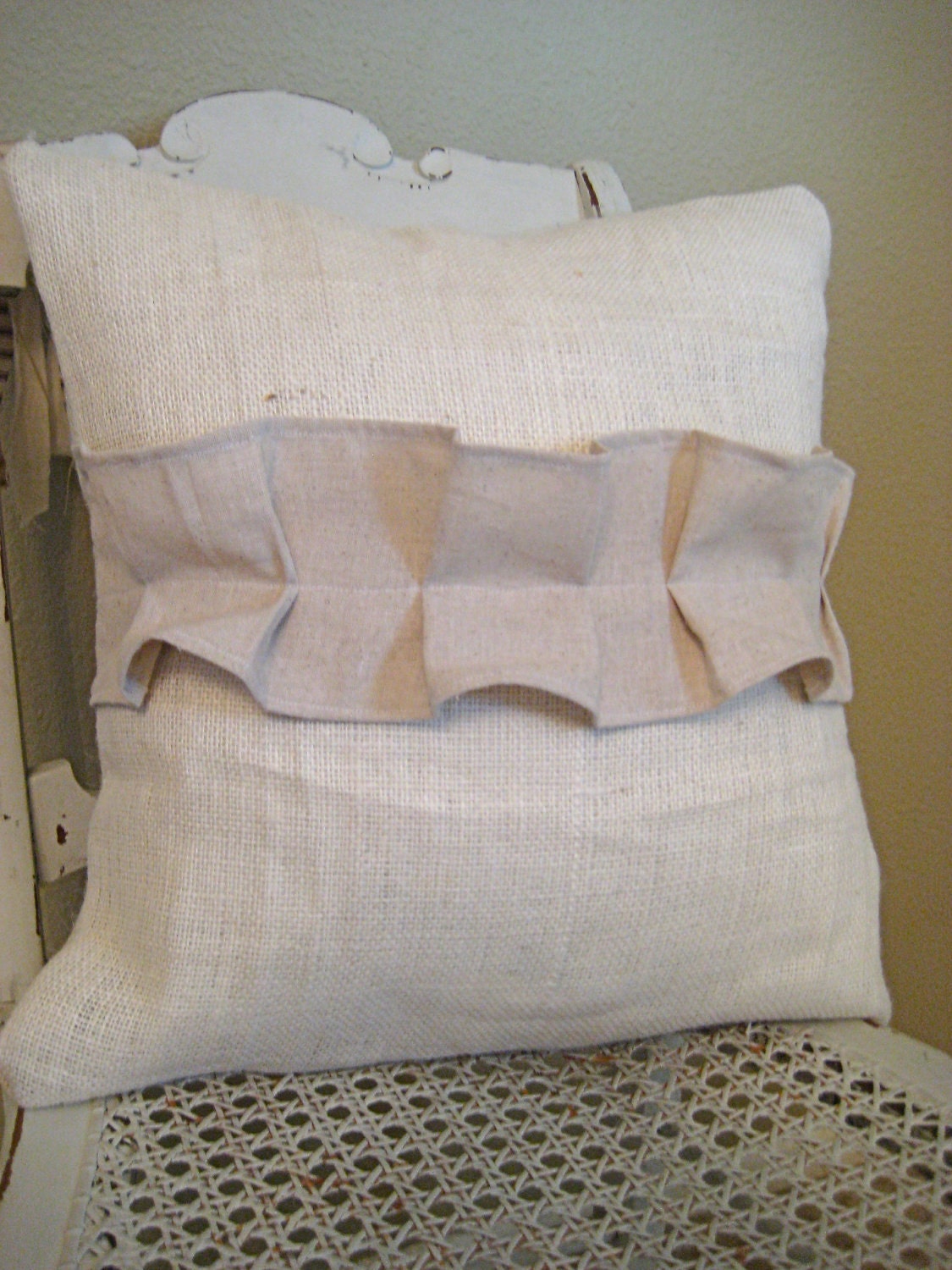Items similar to Farmhouse Burlap Linen Ruffle Pillow Case on Etsy