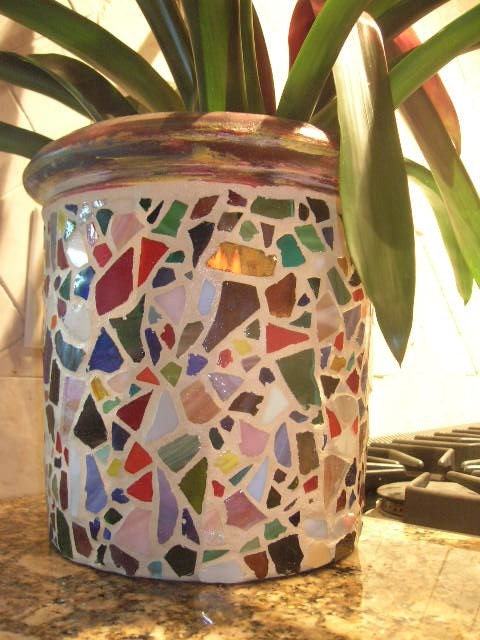 Mosaic Lipped Cylinder Pot / Planter - ELORA - Vintage Old World Character with COLOR