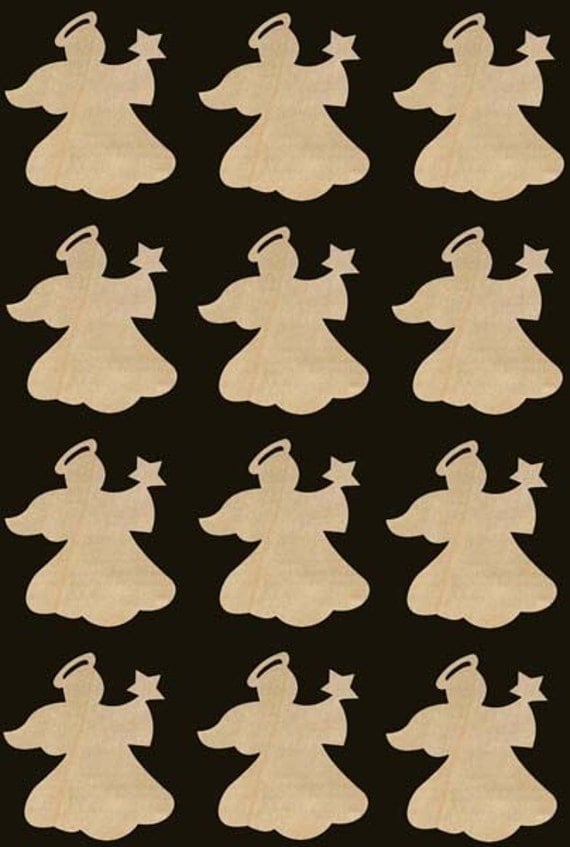 12 Angel Christmas Ornaments 4 inches tall Natural Wood Cutout 738-4