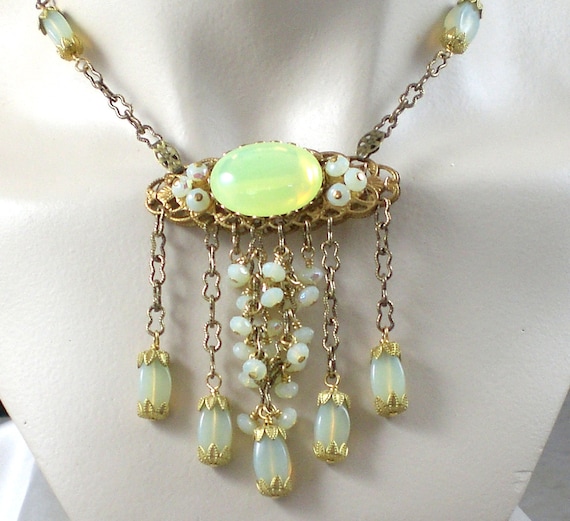 The Grand Duchess Necklace and Earrings with Yellow Glass Opal