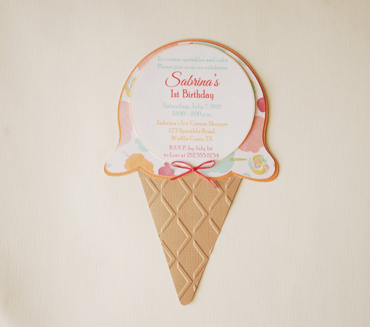 Ice Cream Shoppe Ice Cream Shape Sugar Waffle Cone Birthday Invitation in Sorbet & Pastel Colors