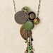 Jenny - Vintage Button Necklace - Bakelite, Rhinestone Vintage Buttons, Brass, Czech Leaves, Swarovski Pearls and Butterflies