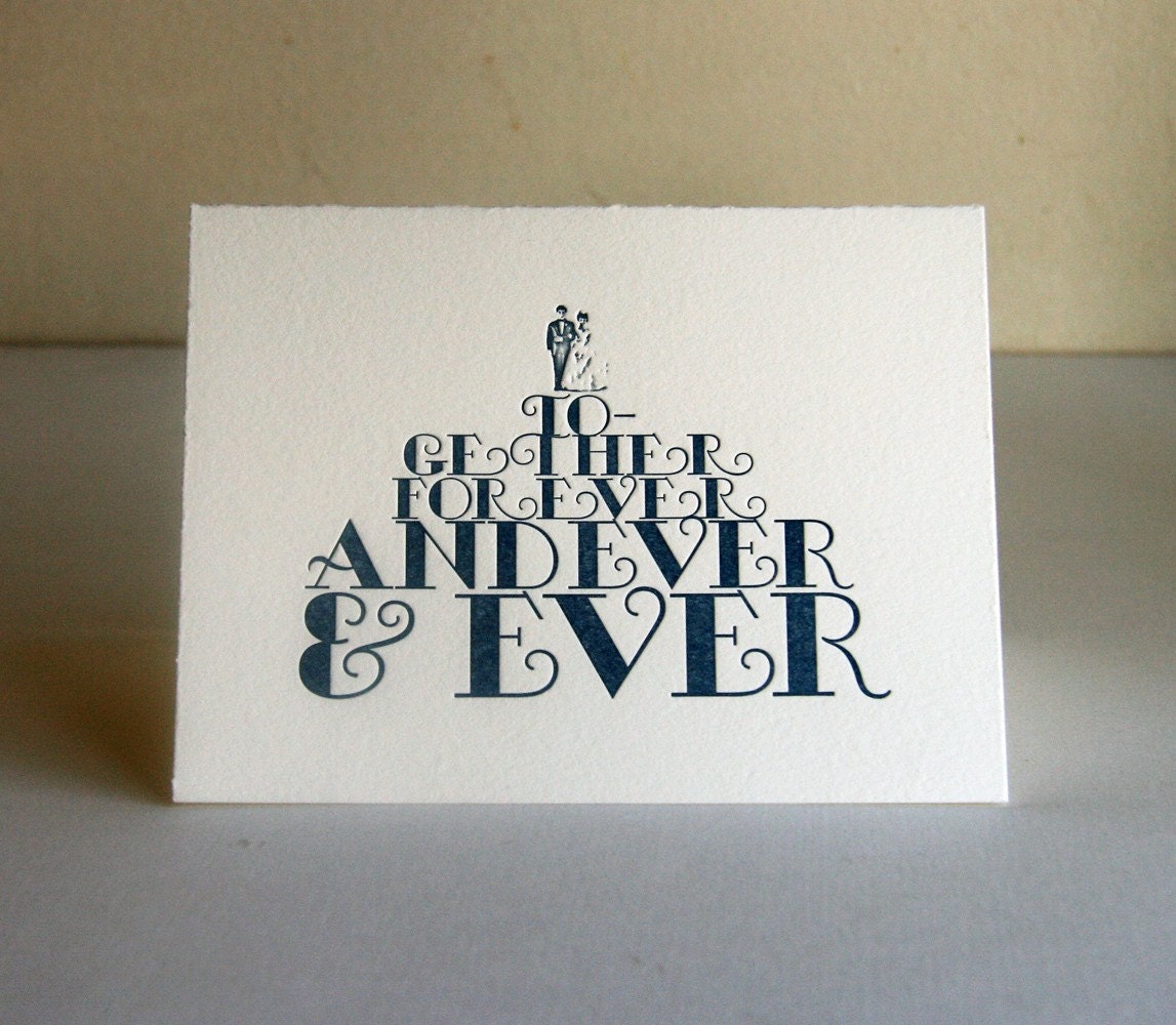 Together Forever - Letterpress congratulations wedding card - blank inside