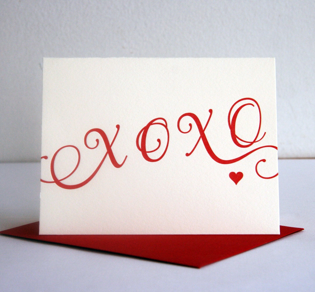 Letterpress Valentine card - I love you. Anniversary card - XOXO