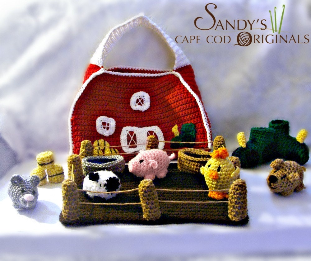 Child Safe Playset Crochet Pattern Barn Yard Set with Tractor Slippers PDF 625