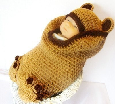 PDF 140 Brown Bear Cocoon and Hat Set Crochet Pattern